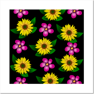 sunflowers, pink flowers, floral, bloom, flowery Posters and Art